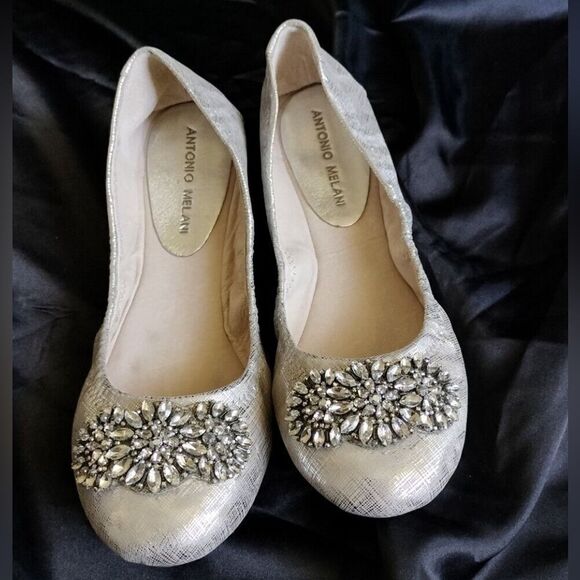 ANTONIO MELANI Gold Leather
Rhinestone Ballet Flats Cushioned
Sole 7M - Picture 1 of 14
